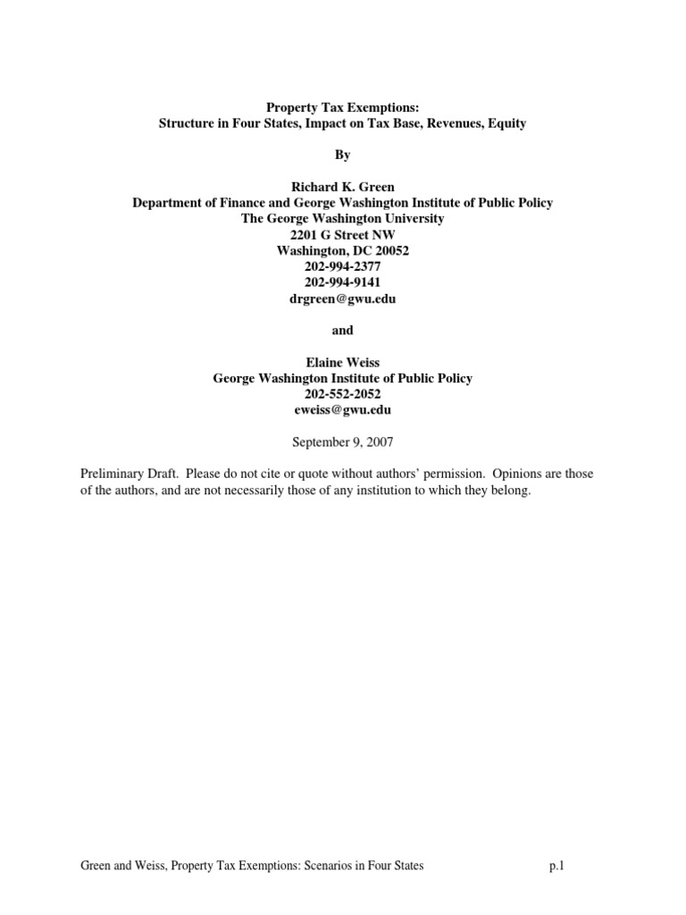 Property Tax Exemptions Impact Tax Base Revenues Equity PDF