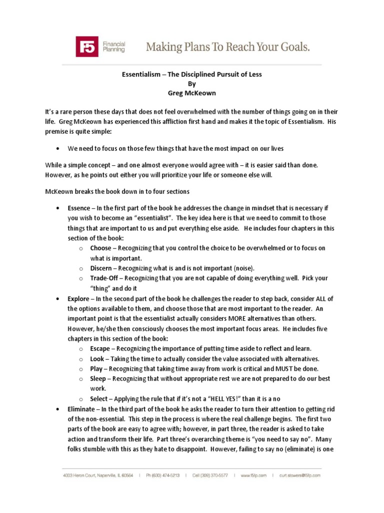 Essentialism Greg Mckeown Pdf Pdf Essentialism Cognition