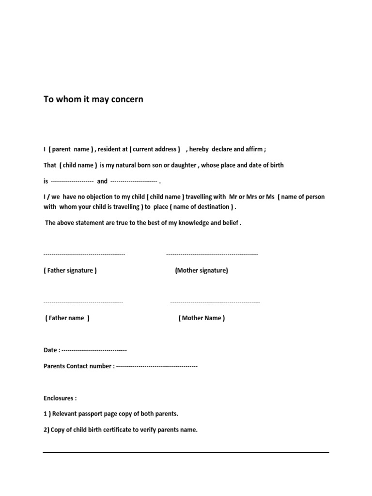 Child Travel No Objection Letter 23102019 PDF PDF