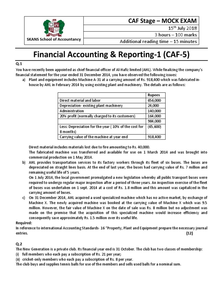 CAF-5 Mock Paper by Skans | PDF | Revenue | Inventory