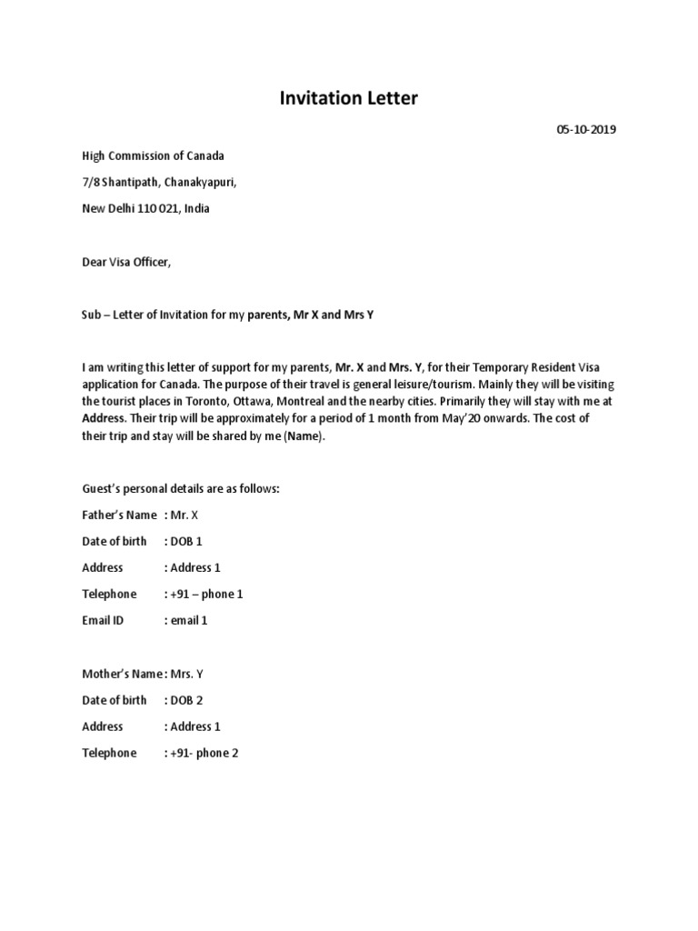 canada tourist visa cover letter format