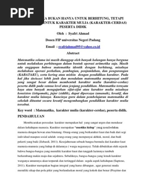 Artikel Konseptual Matematika Dan Karakter Mulya Pdf