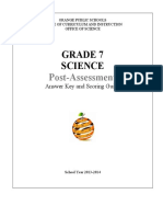 7th Grade-Post Assessment Directions and Answer Key