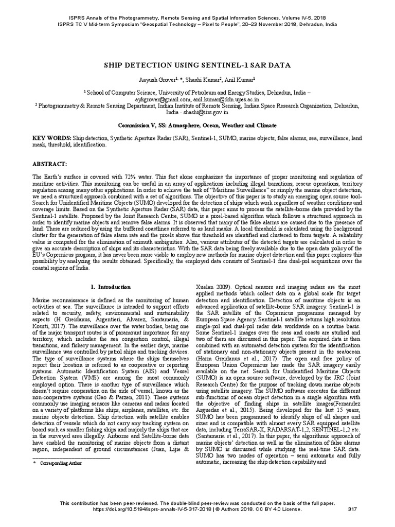 Ship Detection Using Sentinel-1 Sar Data | PDF | Radar | Remote Sensing