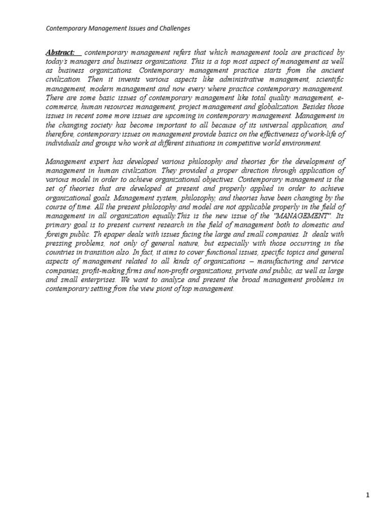 Contemporary Management Challenges Today | PDF | Enterprise Resource ...