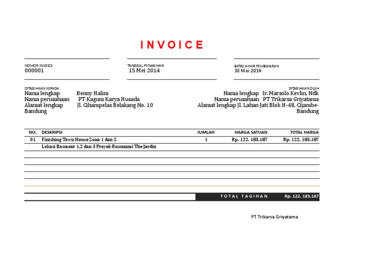 Contoh Invoice Proyek PT Trikarsa | PDF