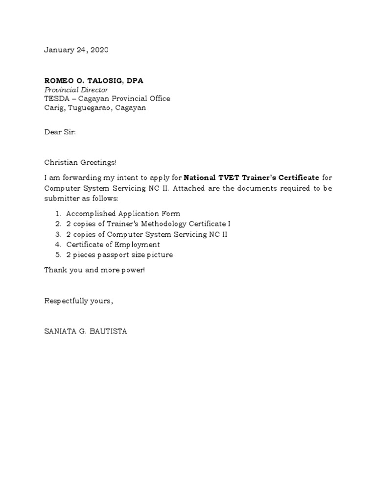 Letter Of Intent Application Letter Of Intent For DEPED Ranking Sample