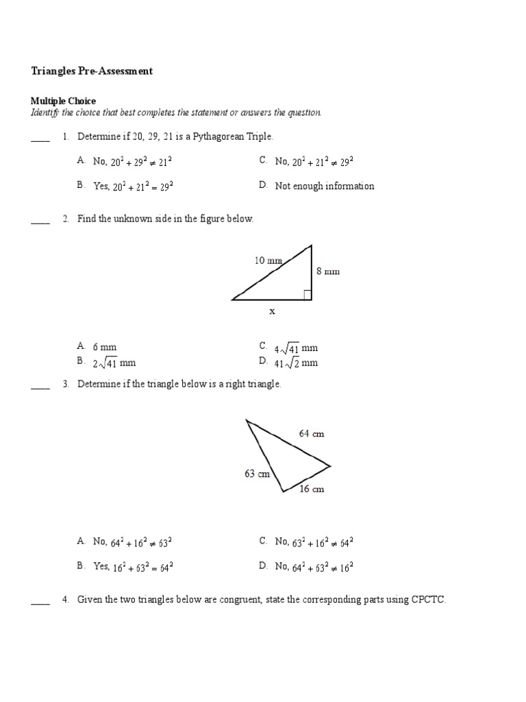 Assessing Triangular Knowledge A Multiple Choice Test on Triangle