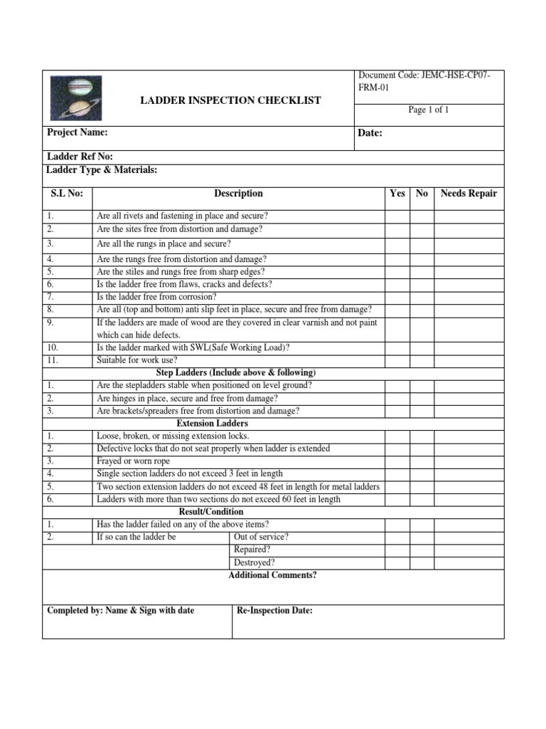 Ladder Inspection Checklist PDF