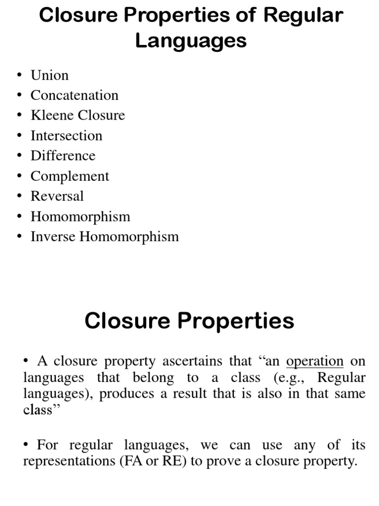 Closure Properties of Regular Languages | PDF | Computer Science ...