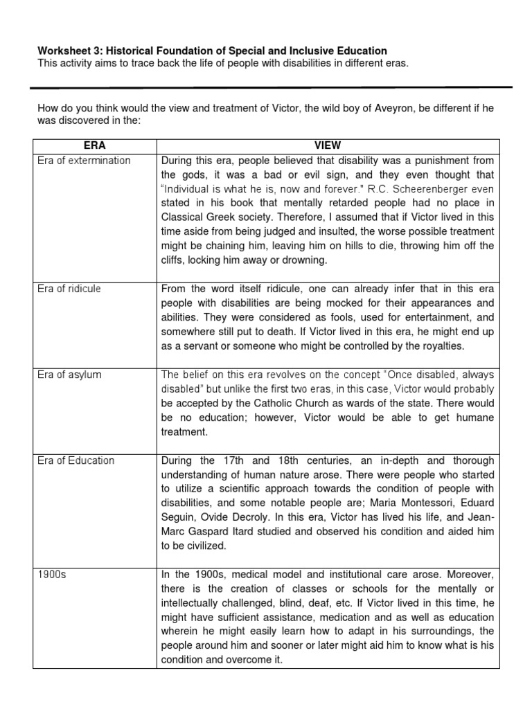 Historical Foundation of Special and Inclusive Education | PDF ...