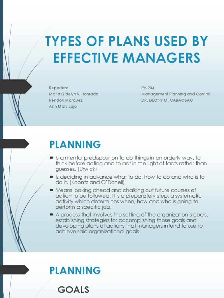 Types of Plans in Management | PDF | Strategic Planning | Goal