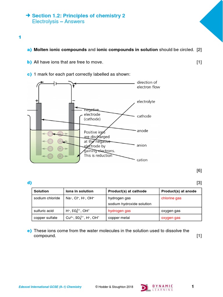 Worksheet Answers Electrolysis PDF Ion Redox