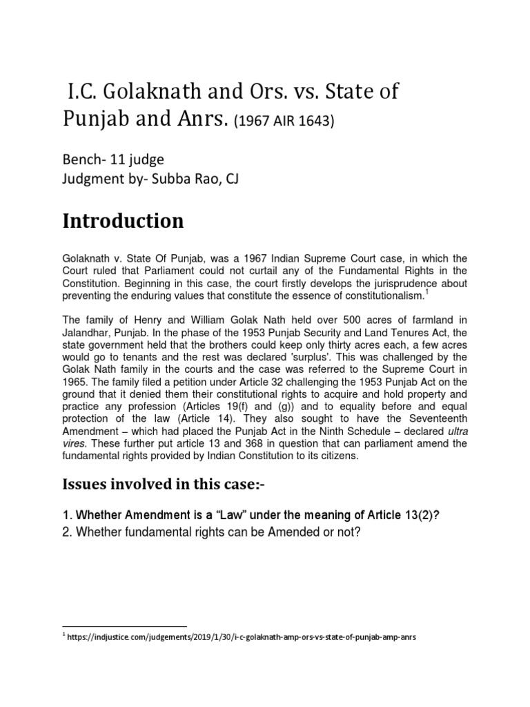 Golaknath Case PDF Sources Of Law Common Law