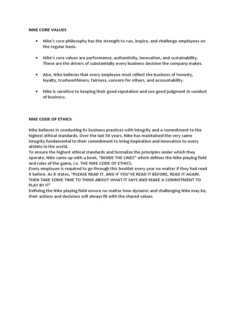 Nike Core Values