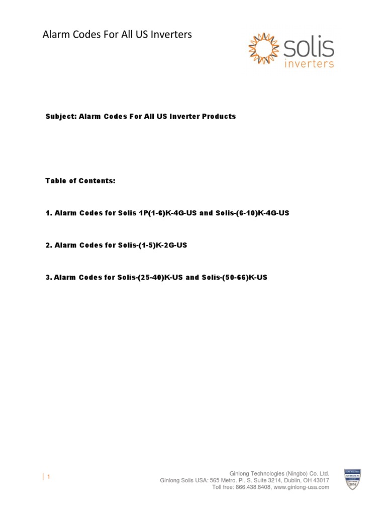 Alarm Codes For Solis 1P 3P PDF Power Inverter Direct Current