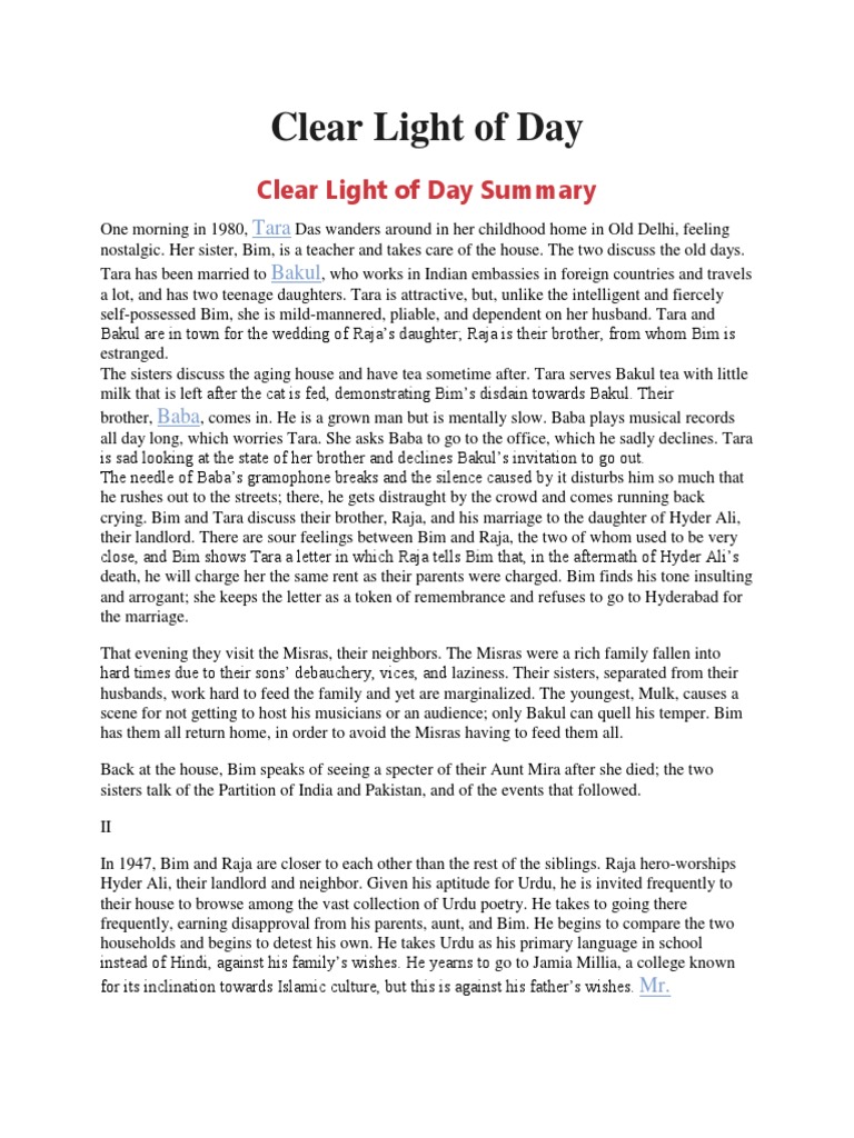 clear light of day summary analysis