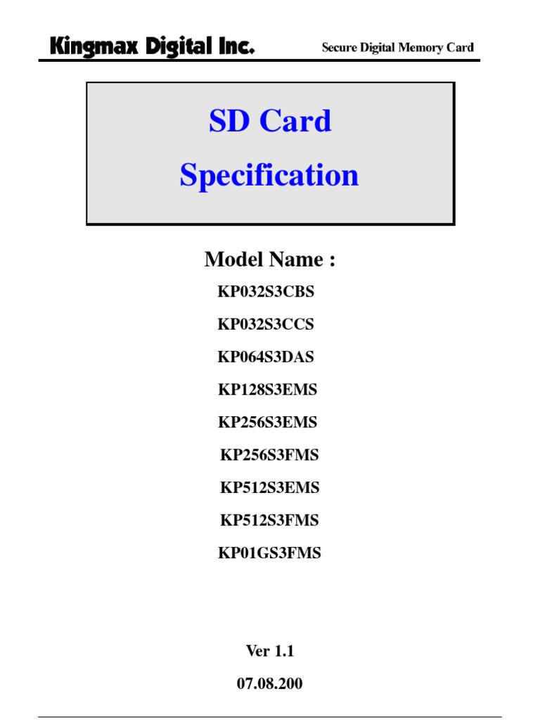 SD Card Specification Model Name PDF