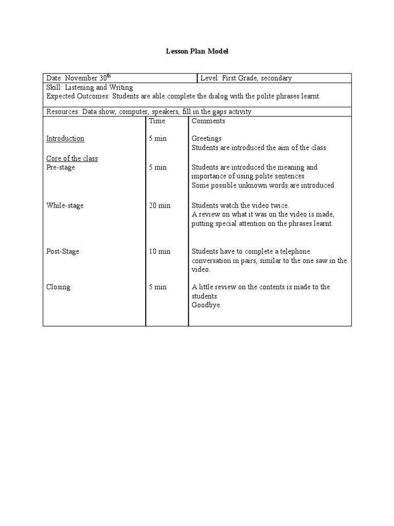 N P Lesson Plan Model November 30 | PDF | Career & Growth