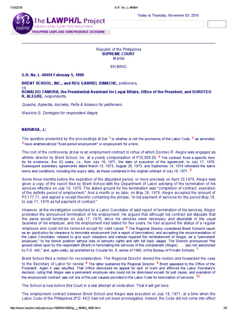 Analysis of a Labor Law Case Regarding Termination of Employment Upon