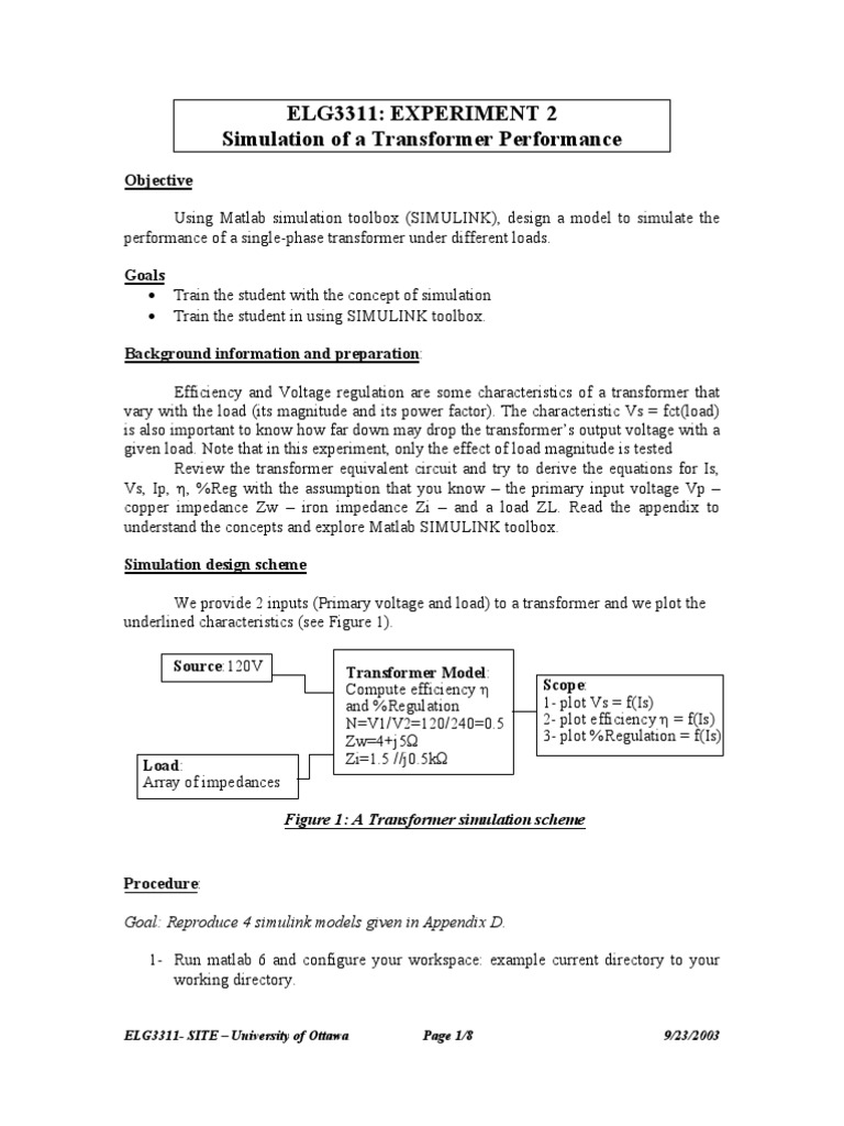 Elg3311: Experiment 2 Simulation of A Transformer Performance | PDF ...