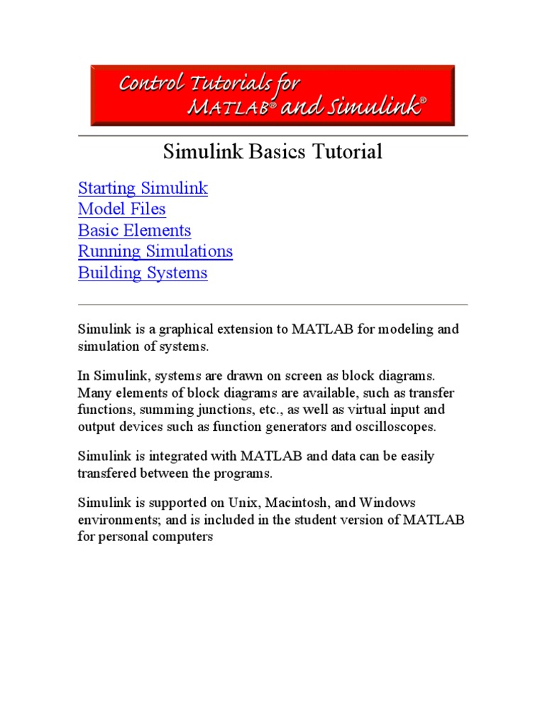 Simulink Basics Tutorial: Starting Simulink Model Files Basic Elements ...