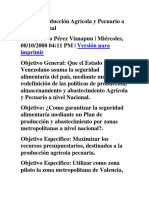 Plan de Producción Agrícola y Pecuario A Nivel Nacional