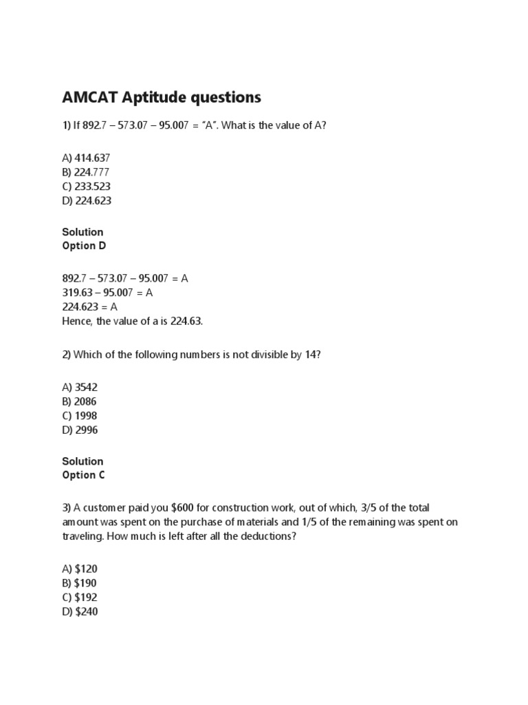 AMCAT Aptitude Test Sample Questions | PDF | Business
