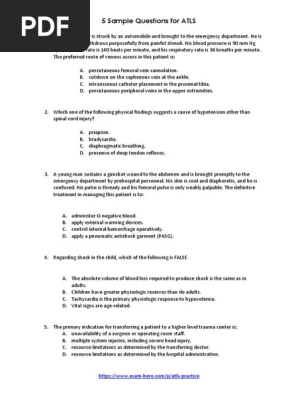 Atls Questions And Answers Shock Circulatory Epidemiology