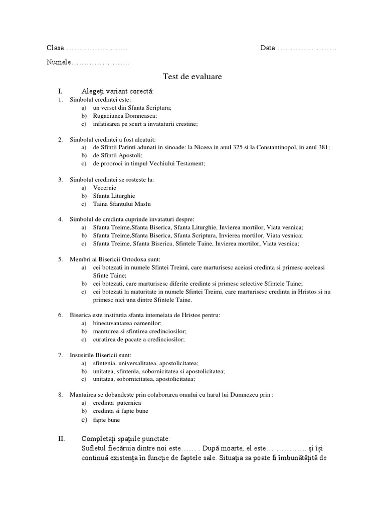 Test Clasa A 8 | PDF