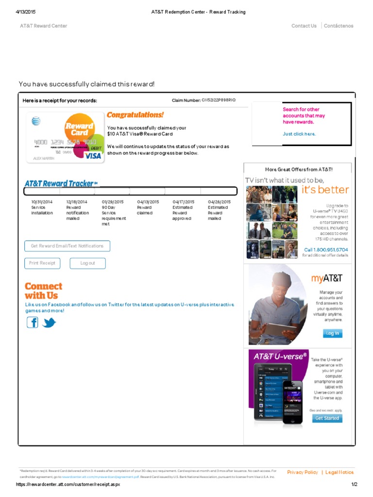 AT&T Redemption Center - Reward Tracking | PDF | At&T | Cyberspace