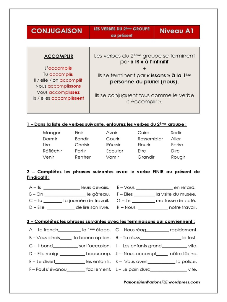 L imparfait Des Verbes Du 2ème Groupe Exercices Pdf 9 Le Prc3a9sent Des Verbes Du 2c3a8me Groupe PDF | PDF | Verbe | Morphologie