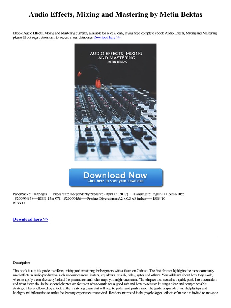 Audio Effects Mixing and Mastering PDF Download Free PDF E Books