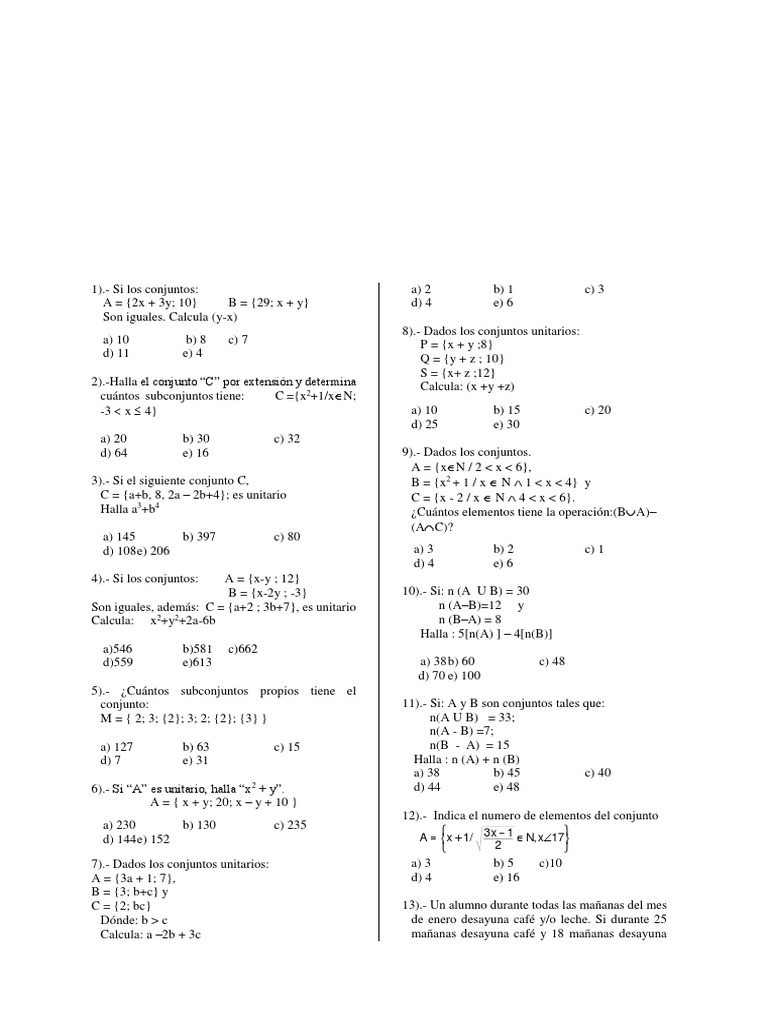 Ejercicios de Conjuntos para Secundaria | PDF | Enseñanza de matemática ...