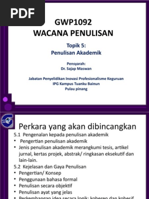Topik 5 Penulisan Akademik Pdf