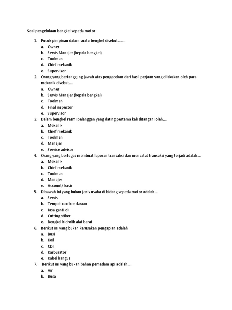 Soal Pengelolaan Bengkel Sepeda Motor | PDF