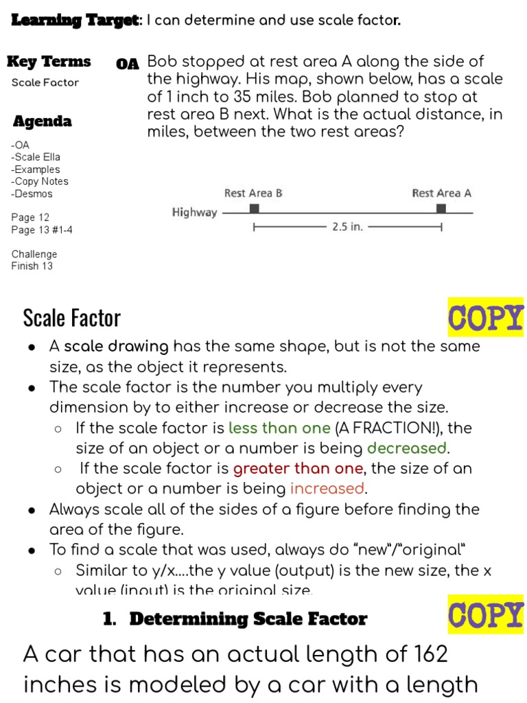 Student Notes Scale Factor PDF Area Geometry