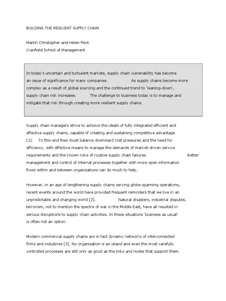 Building The Resilient Supply Chain | PDF | Supply Chain | Risk Management