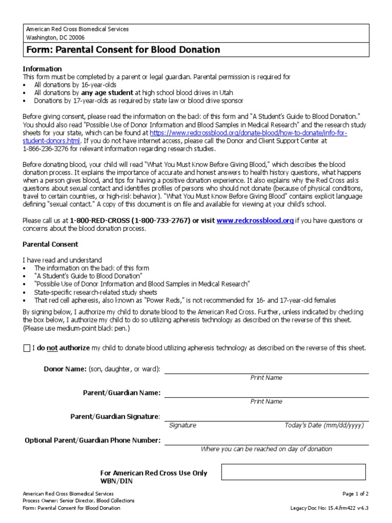 Parental Consent Blood Donation EN | PDF | Blood Donation | Blood