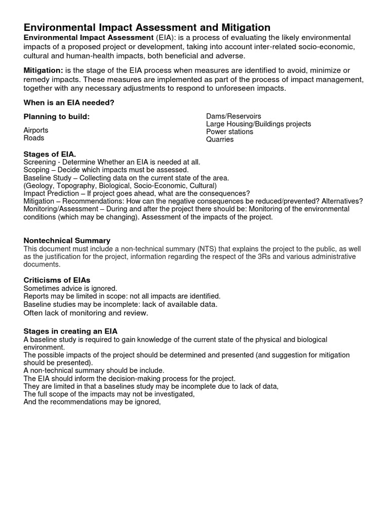 Environmental Impact Assessment and Mitigation | PDF | Renewable Energy ...