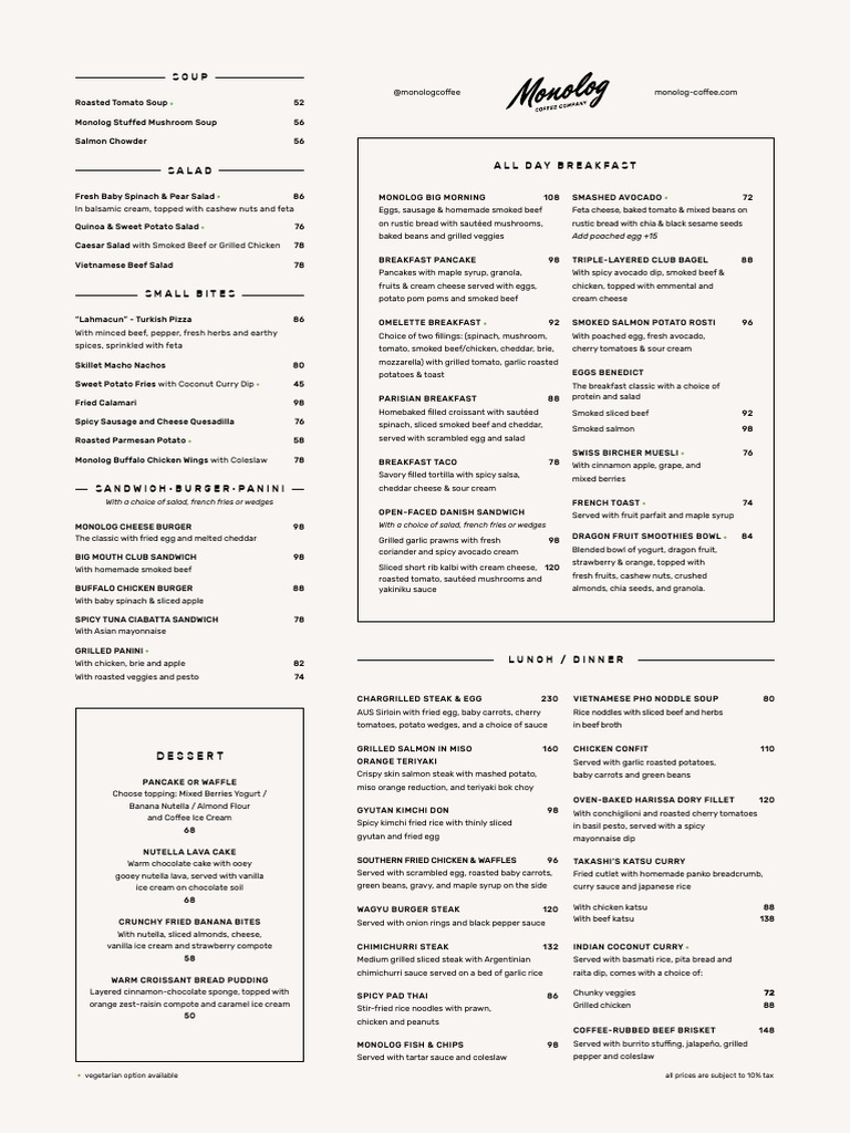 Monolog Menu | PDF | Hamburgers | Pancake