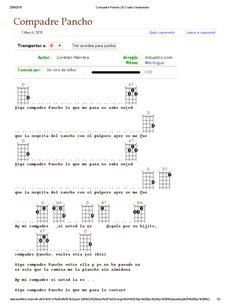 Letra y acordes de Compadre Pancho | PDF