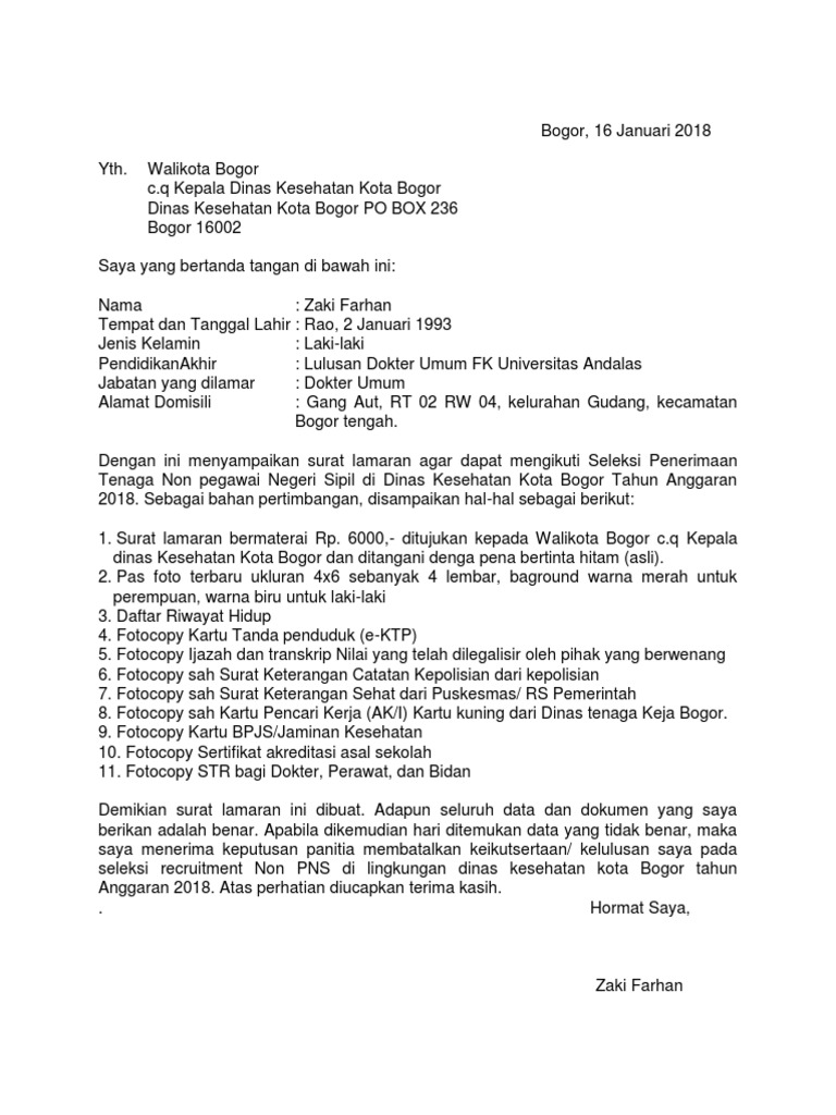 Download 67+ Contoh Surat Surat Lamaran Kerja Non Pns Gratis Terbaru