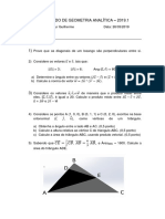 1º Simulado de Geometria Analítica - 2019.1