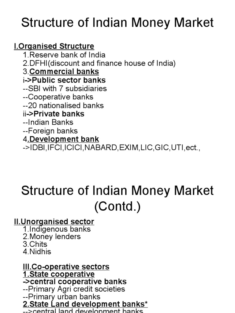 Structure of Indian Money Market | PDF | Reserve Bank Of India | Banks