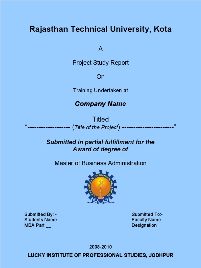 MBA Project Report: Rajasthan Tech University | PDF