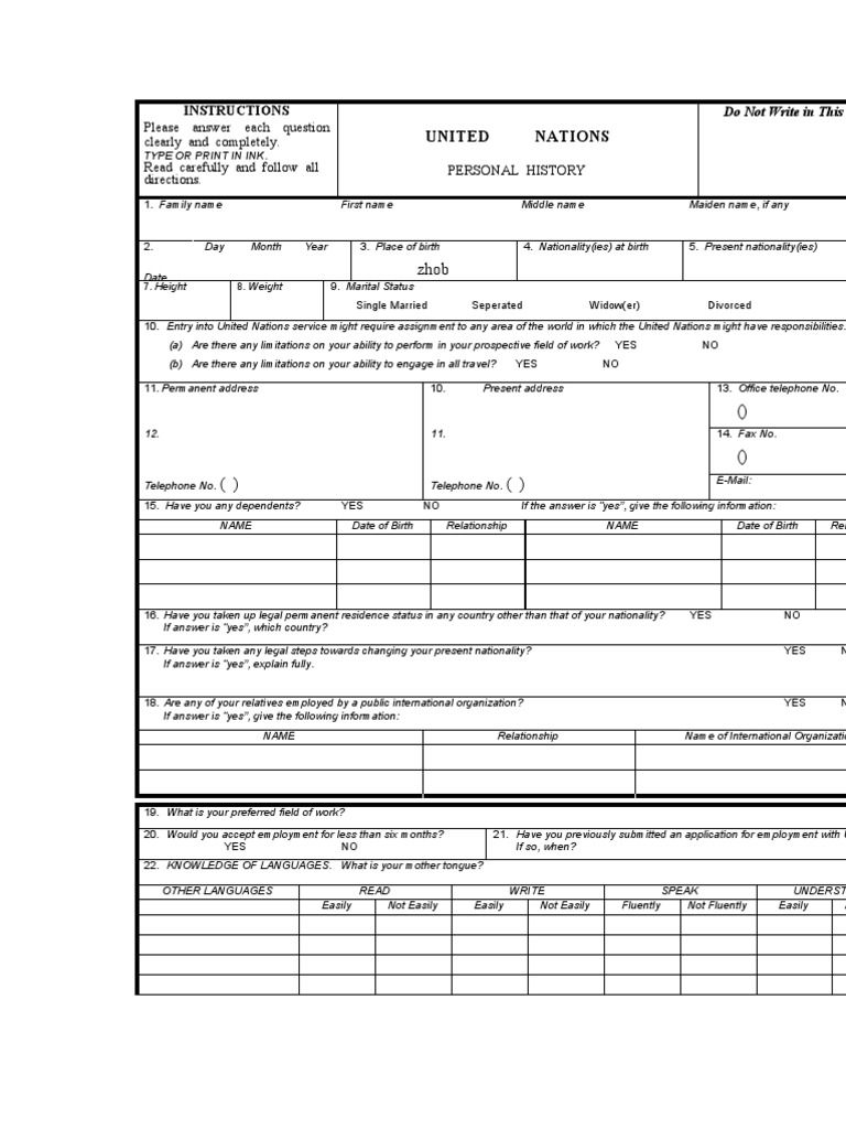 A Comprehensive Personal History Form for Employment with the United ...