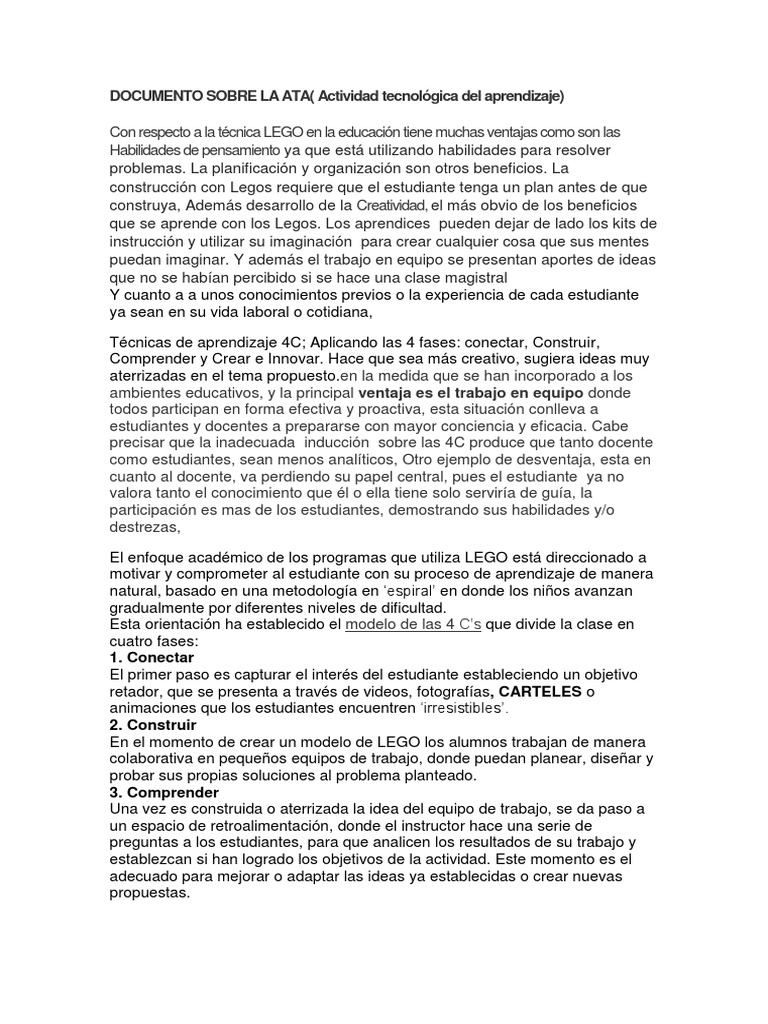 DOCUMENTO DE ATA (Tecnica Lego) | PDF | Aprendizaje | Evaluación ...