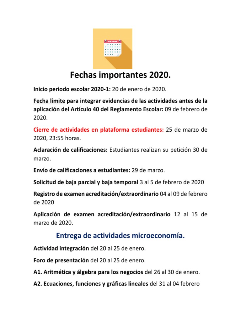 Fechas Importantes 2020 | PDF