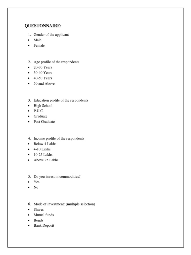 Investment Questionnaire Download Free PDF Risk Investment Fund